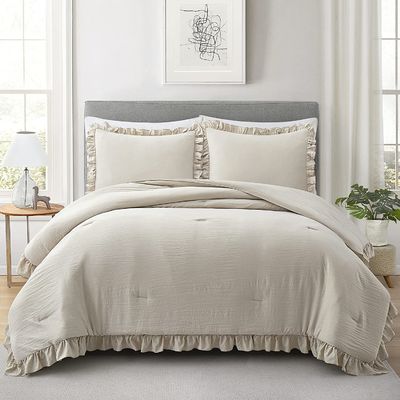 Προσαρμοσμένο 3 τεμάχια Queen Comforter Set Φάρμα Επενδύματα Εγκατάστασης με σχεδιασμό κρεβατιού Ruffle
