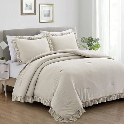 Προσαρμοσμένο 3 τεμάχια Queen Comforter Set Φάρμα Επενδύματα Εγκατάστασης με σχεδιασμό κρεβατιού Ruffle
