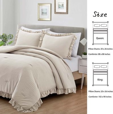 Προσαρμοσμένο 3 τεμάχια Queen Comforter Set Φάρμα Επενδύματα Εγκατάστασης με σχεδιασμό κρεβατιού Ruffle