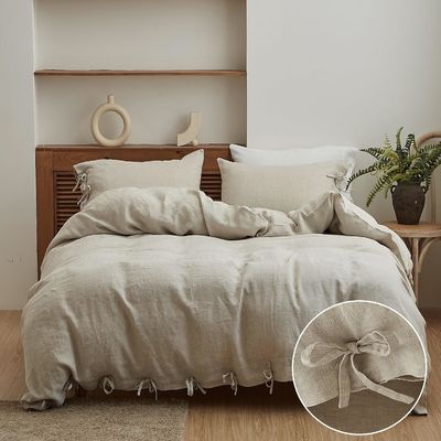 Στερεόχρωμο 100% Λινάριστο Κάλυμμα Κουβέρτας Σετ 3pcs Προσαρμόσιμο σχέδιο